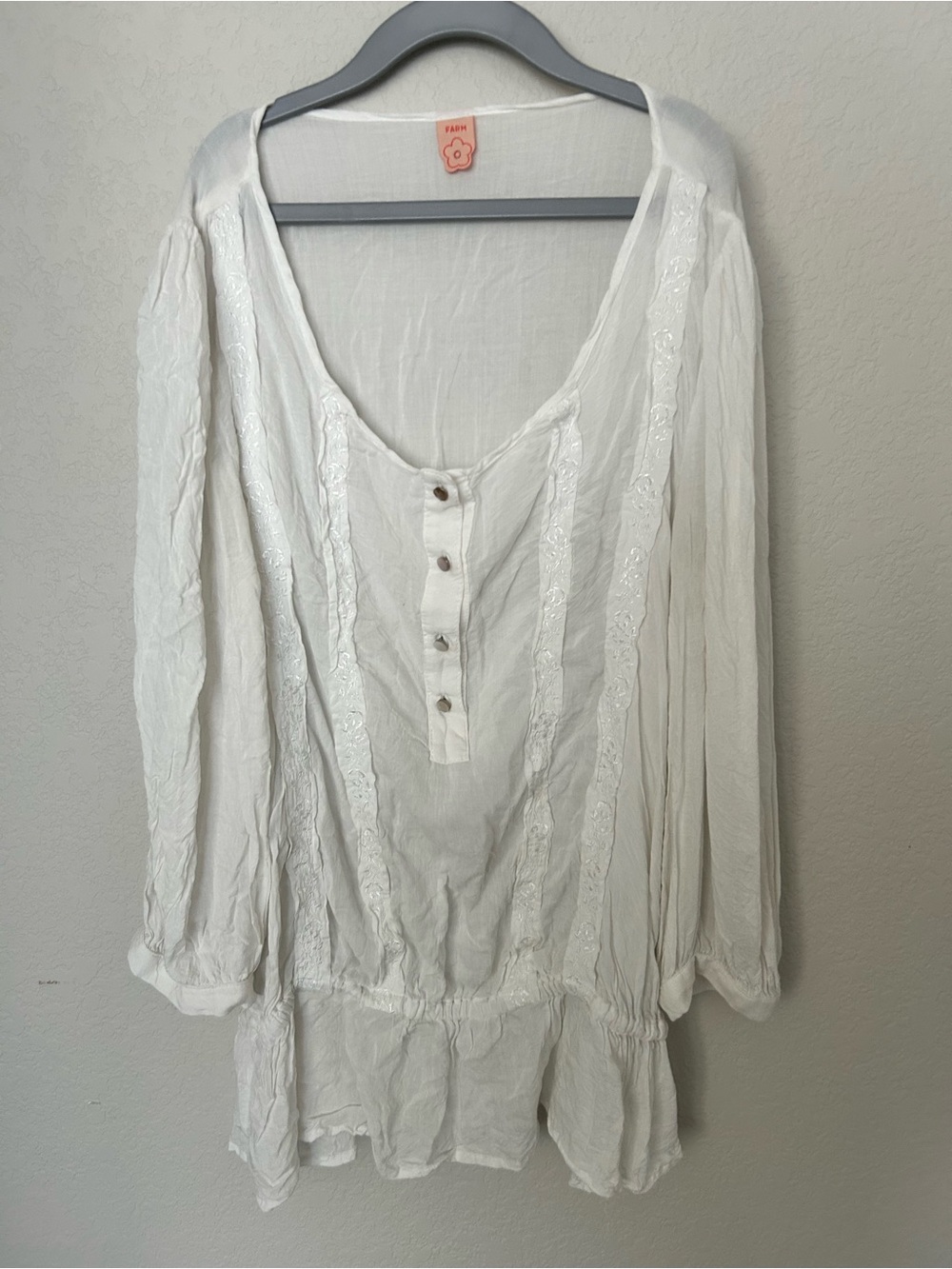 Farm Rio White Button-Front Peasant Blouse
